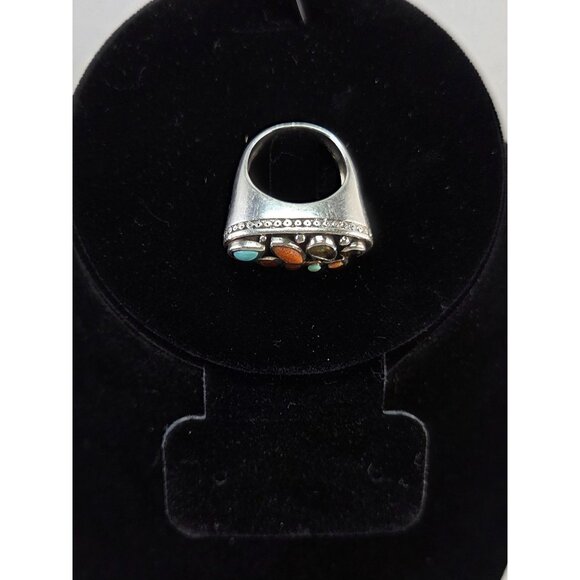 Vintage 925 Sterling Silver Ring With Multi-Stone Inlay 14 gr Barse Size 6 - Picture 5 of 11